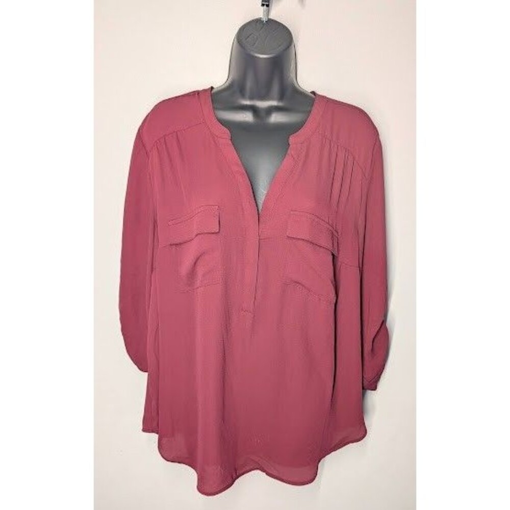 TORRID 1 Georgette Harper Pocket Blouse Maroon Plus Soft Career Business